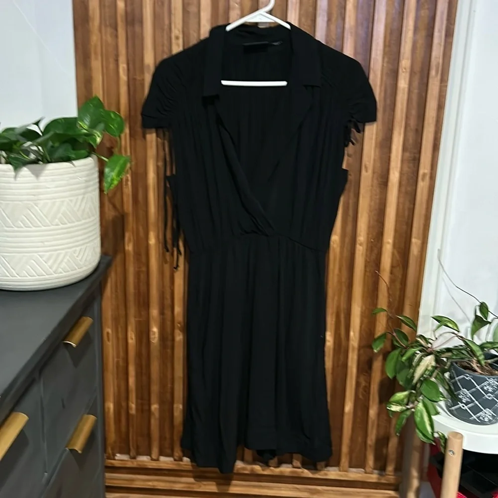 Anthropologie Black Mini Dress with Tie Sleeves